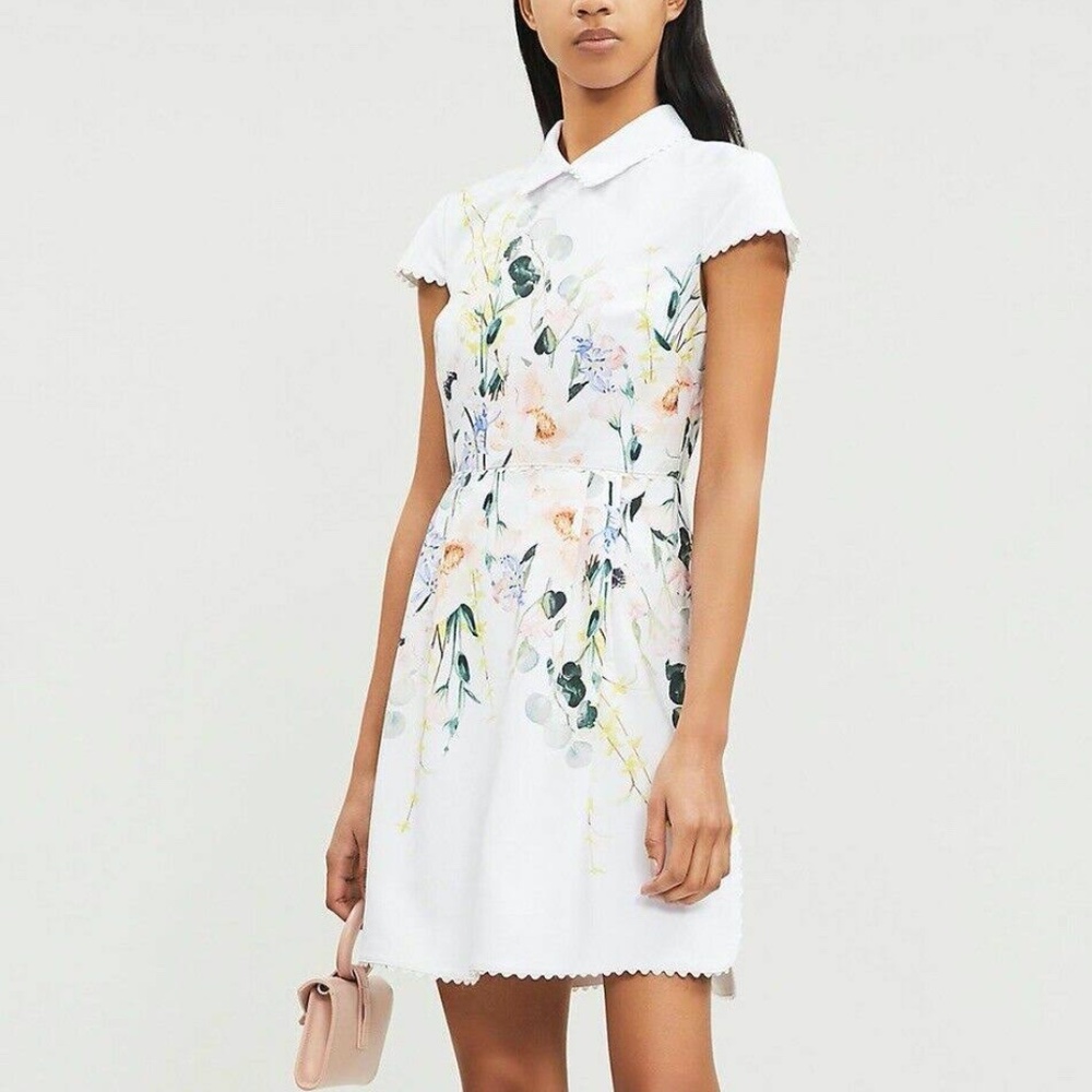 Ted Baker Elegance Print White Fit And Flare Dress Size 1
